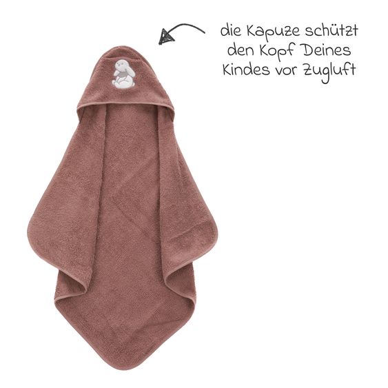 Fillikid Kapuzenbadetuch mit Motiv auf der Kapuze 75 x 75 cm - Hase - Rosa