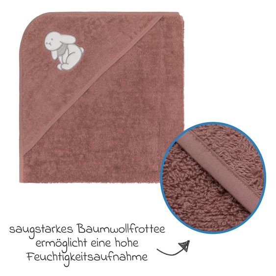 Fillikid Kapuzenbadetuch mit Motiv auf der Kapuze 75 x 75 cm - Hase - Rosa