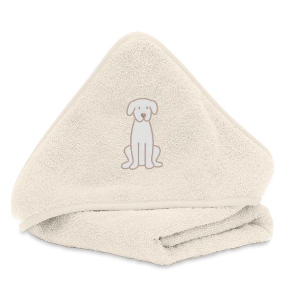 Fillikid Kapuzenbadetuch mit Motiv auf der Kapuze 75 x 75 cm - Hund - Beige