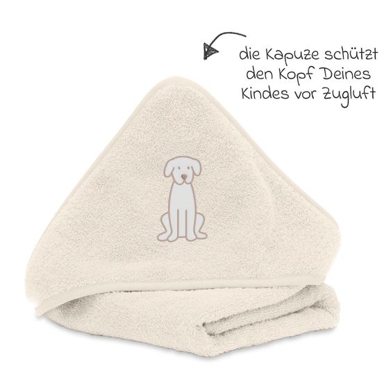 Fillikid Kapuzenbadetuch mit Motiv auf der Kapuze 75 x 75 cm - Hund - Beige
