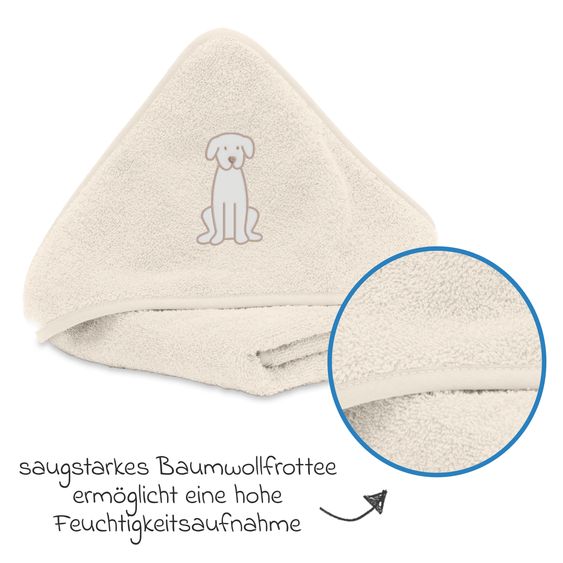 Fillikid Kapuzenbadetuch mit Motiv auf der Kapuze 75 x 75 cm - Hund - Beige