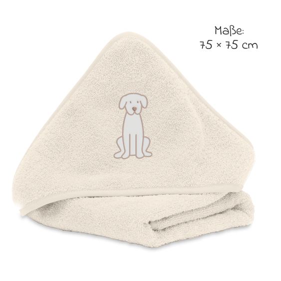 Fillikid Kapuzenbadetuch mit Motiv auf der Kapuze 75 x 75 cm - Hund - Beige