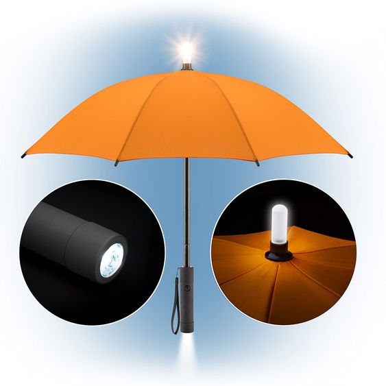 Fillikid Kinder Regenschirm mit Taschenlampe und Leuchtspitze - Orange