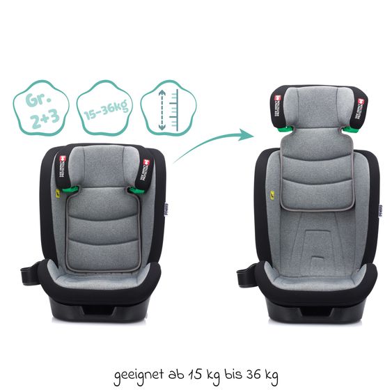 Fillikid Car seat Elli Pro i-Size from 3 years - 12 years (100 cm - 150 cm) with Isofix, cupholder, car seat bag & padding protector - Grey