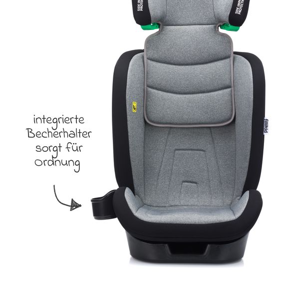 Fillikid Car seat Elli Pro i-Size from 3 years - 12 years (100 cm - 150 cm) with Isofix, cupholder, car seat bag & padding protector - Grey