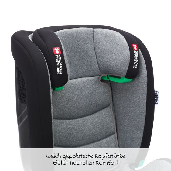 Fillikid Car seat Elli Pro i-Size from 3 years - 12 years (100 cm - 150 cm) with Isofix, cupholder, car seat bag & padding protector - Grey