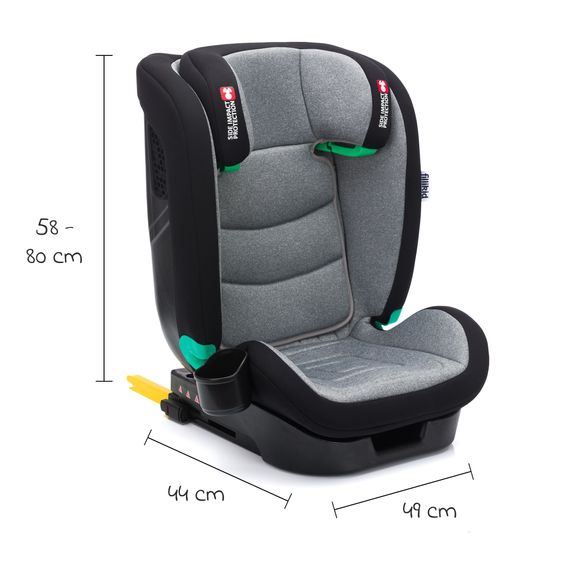 Fillikid Car seat Elli Pro i-Size from 3 years - 12 years (100 cm - 150 cm) with Isofix, cupholder & padding protection - Grey