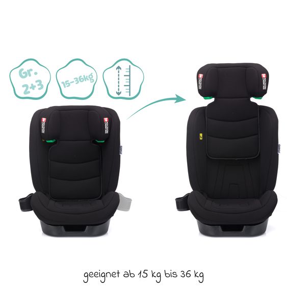 Fillikid Elli Pro i-Size child seat from 3 years - 12 years (100 cm - 150 cm) with Isofix & cup holder - black