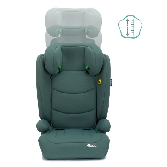 Fillikid Kindersitz Lea i-Size R129 ab 3 Jahre - 12 Jahre (100 cm - 150 cm) ohne Isofix mit Gurtbefestigung nur 4 kg inkl. Auto-Sitztasche - Grün