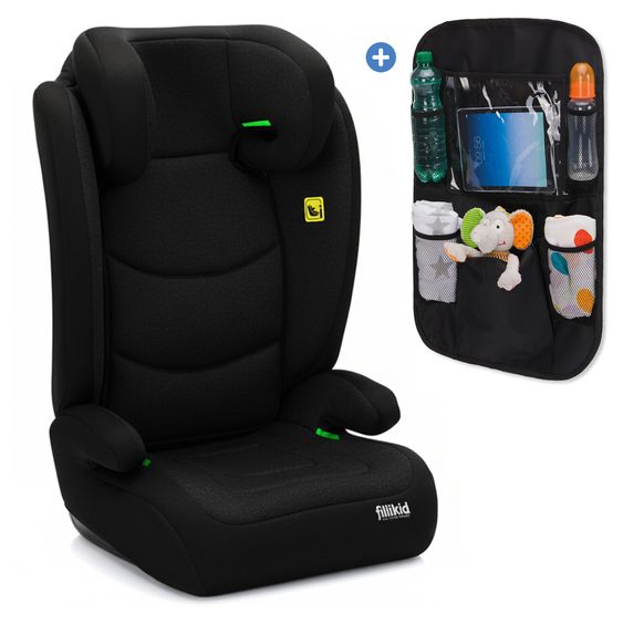 Fillikid Seggiolino per bambini Lea i-Size R129 da 3 anni a 12 anni (100 cm - 150 cm) senza Isofix con fissaggio a cintura solo 4 kg incl. borsa per seggiolino auto - Nero