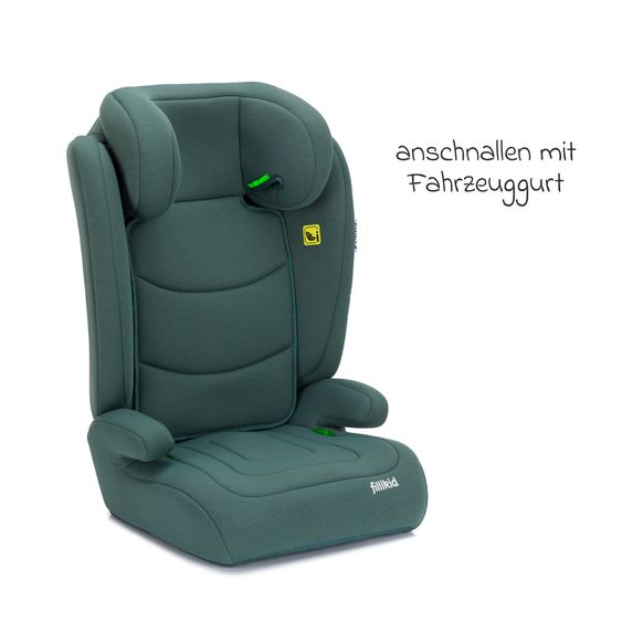 Fillikid Kindersitz Lea i-Size R129 ab 3 Jahre - 12 Jahre (100 cm - 150 cm) ohne Isofix mit Gurtbefestigung nur 4 kg inkl. Polsterschutz & Auto-Sitztasche - Grün