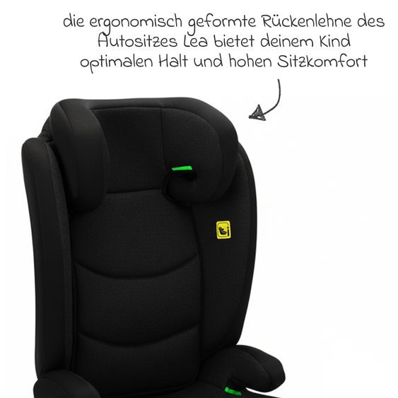 Fillikid Seggiolino auto Lea i-Size R129 da 3 anni - 12 anni (100 cm - 150 cm) senza Isofix con fissaggio a cintura solo 4 kg incl. protezione imbottita & borsa per sedile auto - Nero
