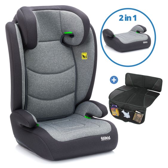 Fillikid Car seat Lea i-Size R129 from 3 years - 12 years (100 cm - 150 cm) without Isofix with belt attachment only 4 kg incl. cushion protection - Grey