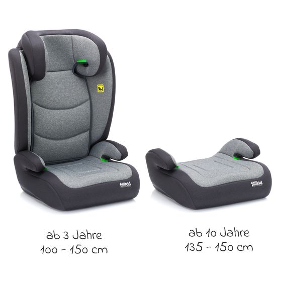 Fillikid Car seat Lea i-Size R129 from 3 years - 12 years (100 cm - 150 cm) without Isofix with belt attachment only 4 kg incl. cushion protection - Grey