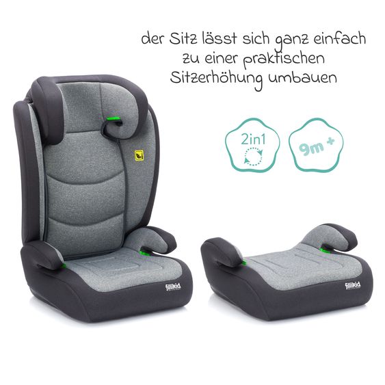 Fillikid Car seat Lea i-Size R129 from 3 years - 12 years (100 cm - 150 cm) without Isofix with belt attachment only 4 kg incl. cushion protection - Grey