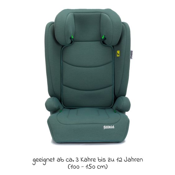Fillikid Kindersitz Lea i-Size R129 ab 3 Jahre - 12 Jahre (100 cm - 150 cm) ohne Isofix mit Gurtbefestigung nur 4 kg inkl. Polsterschutz - Grün