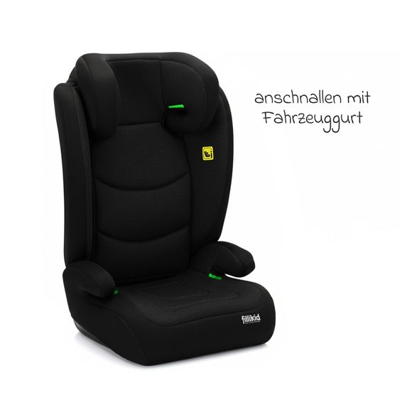 Fillikid Seggiolino auto Lea i-Size R129 da 3 anni - 12 anni (100 cm - 150 cm) senza Isofix con fissaggio a cintura solo 4 kg incl. protezione imbottita - Nero