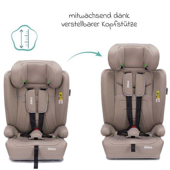 Fillikid Seggiolino auto Oli i-Size 9 Mesi - 12 Anni (76 cm - 150 cm) incl. Protezione Imbottita - Naturale