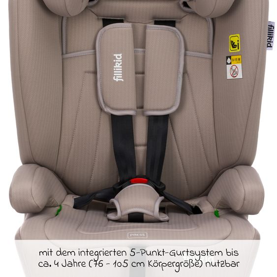Fillikid Seggiolino auto Oli i-Size 9 Mesi - 12 Anni (76 cm - 150 cm) incl. Protezione Imbottita - Naturale
