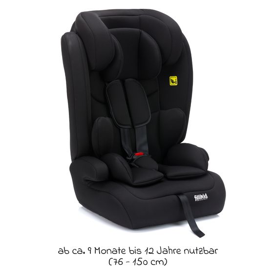 Fillikid Seggiolino auto Oli i-Size 9 Mesi - 12 Anni (76 cm - 150 cm) incl. Protezione Imbottita - Nero