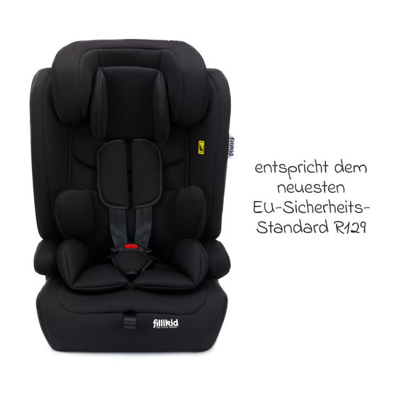 Fillikid Seggiolino auto Oli i-Size 9 Mesi - 12 Anni (76 cm - 150 cm) incl. Protezione Imbottita - Nero