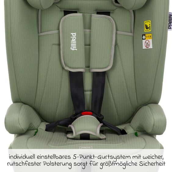 Fillikid Kindersitz Oli i-Size ab 9 Monate - 12 Jahre (76 cm - 150 cm) ohne Isofix mit Gurtbefestigung - Mint