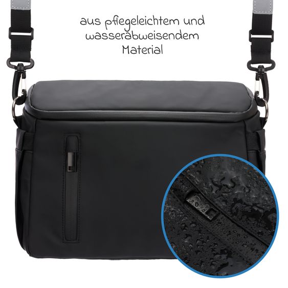 Fillikid Kinderwagen-Organizer Larvik mit viel Stauraum inkl. Wickelauflage, Flaschenhalter, Umhängegurt & Befestigungshaken - Black