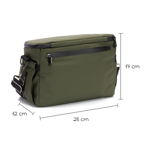 Fillikid Kinderwagen-Organizer Larvik mit viel Stauraum inkl. Wickelauflage, Flaschenhalter, Umhängegurt & Befestigungshaken - Grün