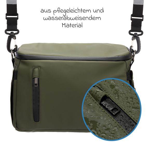 Fillikid Kinderwagen-Organizer Larvik mit viel Stauraum inkl. Wickelauflage, Flaschenhalter, Umhängegurt & Befestigungshaken - Grün