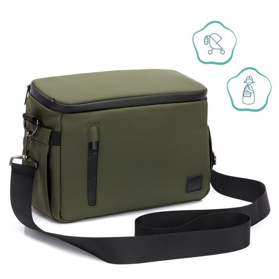 Fillikid Kinderwagen-Organizer Larvik mit viel Stauraum inkl. Wickelauflage, Flaschenhalter, Umhängegurt & Befestigungshaken - Grün