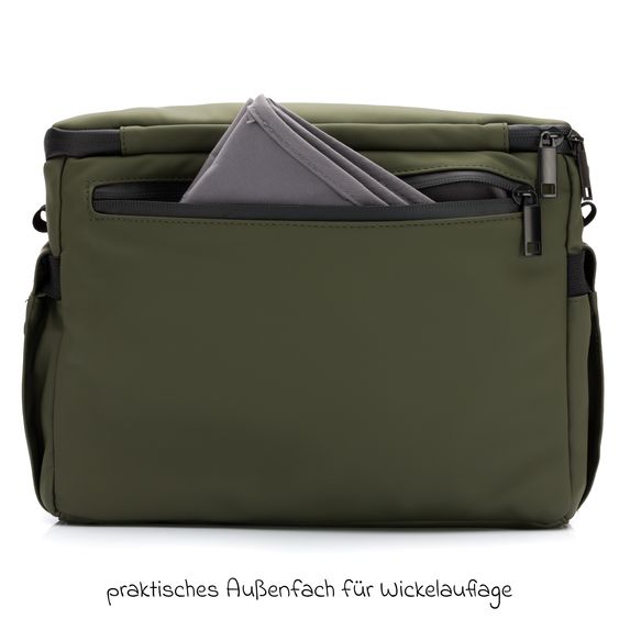 Fillikid Kinderwagen-Organizer Larvik mit viel Stauraum inkl. Wickelauflage, Flaschenhalter, Umhängegurt & Befestigungshaken - Grün