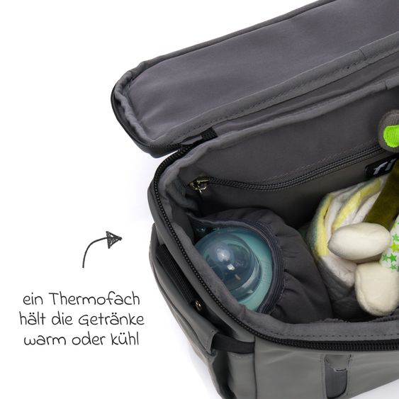 Fillikid Kinderwagen-Organizer Larvik mit viel Stauraum inkl. Wickelauflage, Flaschenhalter, Umhängegurt & Befestigungshaken - Grau