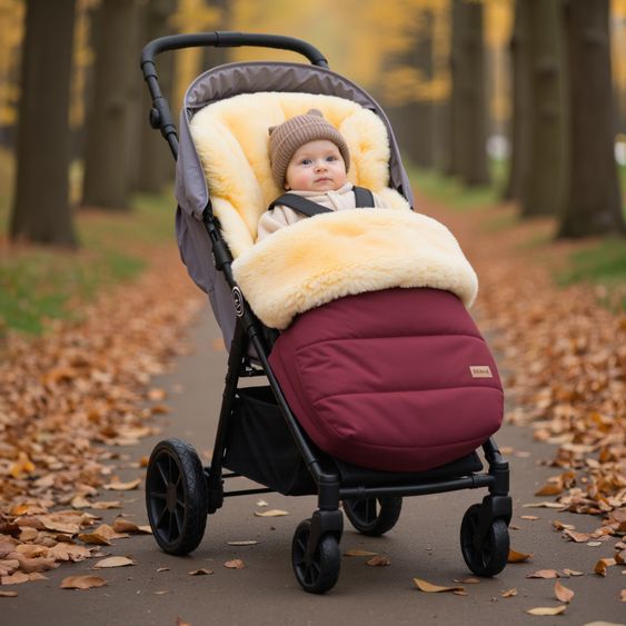 Fillikid Lammfell-Fußsack Bernina für Buggy, Sport- und Kinderwagen - Bordeaux Natur
