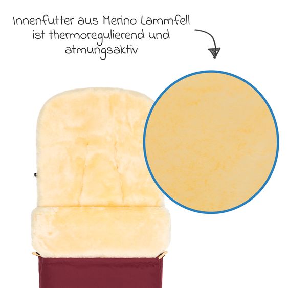 Fillikid Lammfell-Fußsack Bernina für Buggy, Sport- und Kinderwagen - Bordeaux Natur