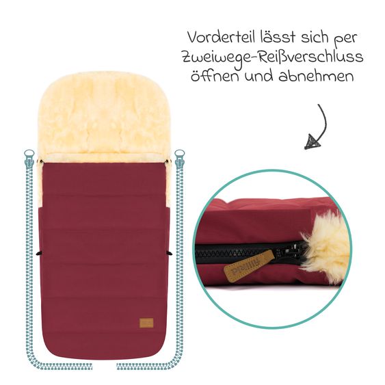 Fillikid Lammfell-Fußsack Bernina für Buggy, Sport- und Kinderwagen - Bordeaux Natur