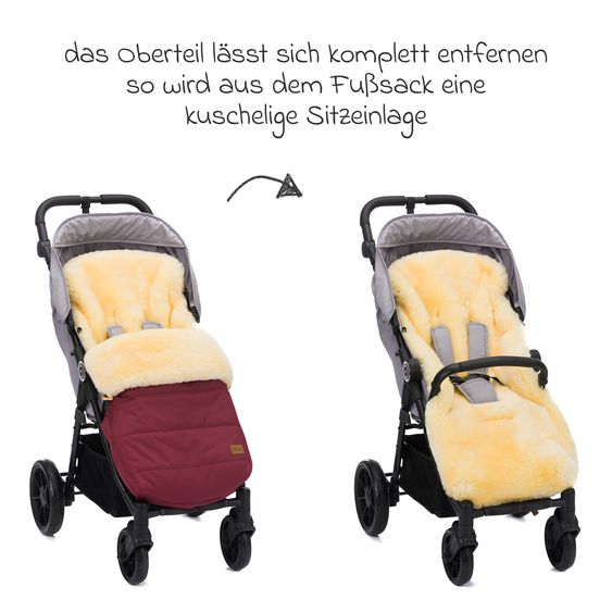 Fillikid Lammfell-Fußsack Bernina für Buggy, Sport- und Kinderwagen - Bordeaux Natur