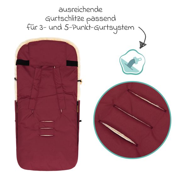 Fillikid Lammfell-Fußsack Bernina für Buggy, Sport- und Kinderwagen - Bordeaux Natur