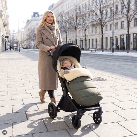 Fillikid Sheepskin Footmuff Bernina for buggy, sport and stroller - Olive