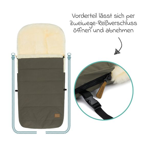 Fillikid Sheepskin Footmuff Bernina for buggy, sport and stroller - Olive