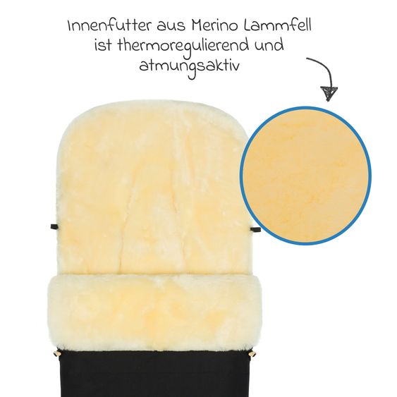 Fillikid Sheepskin Footmuff Bernina for buggy, sport and stroller - Black