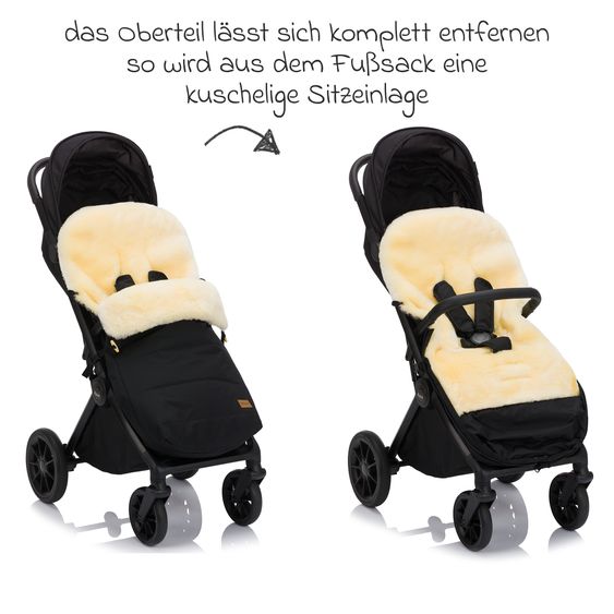 Fillikid Sheepskin Footmuff Bernina for buggy, sport and stroller - Black