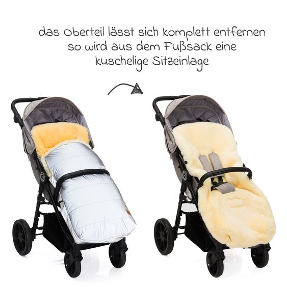 Fillikid Lammfell-Fußsack Bernina Reflect mit reflektierendem Außenmaterial für Buggy, Sport- und Kinderwagen - Silber