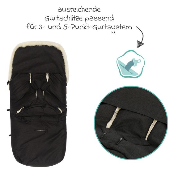 Fillikid Lammfell-Fußsack Makalu Style für Buggy, Sport- und Kinderwagen - Ebenholz