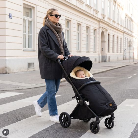 Fillikid Sacco a Pelo in Lana d'Agnello Rax per Passeggino Leggero, Sportivo e Passeggino - Nero