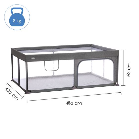 Fillikid Laufgitter Rio XL extra groß mit Einstieg an der Seite 180 x 120 cm - Grau