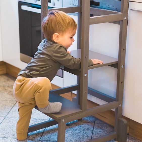 Fillikid Learning tower 3-fold height adjustable up to 90 kg loadable - Gray
