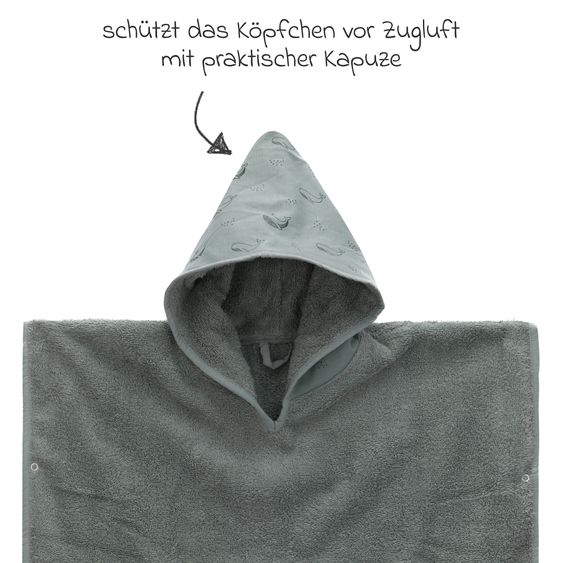 Fillikid Poncho weich, saugfähig und sanft zur Haut 59 x 54 cm - Wal - Grün