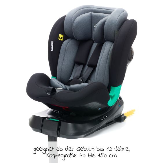 Fillikid Reboarder child seat Luca 360° i-Size from birth - 12 years (40 cm -150 cm) with Isofix base & support leg - Black Grey