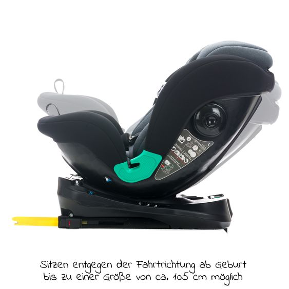 Fillikid Reboarder child seat Luca 360° i-Size from birth - 12 years (40 cm -150 cm) with Isofix base & support leg - Black Grey