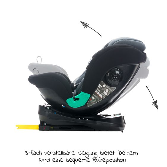 Fillikid Reboarder child seat Luca 360° i-Size from birth - 12 years (40 cm -150 cm) with Isofix base & support leg - Black Grey